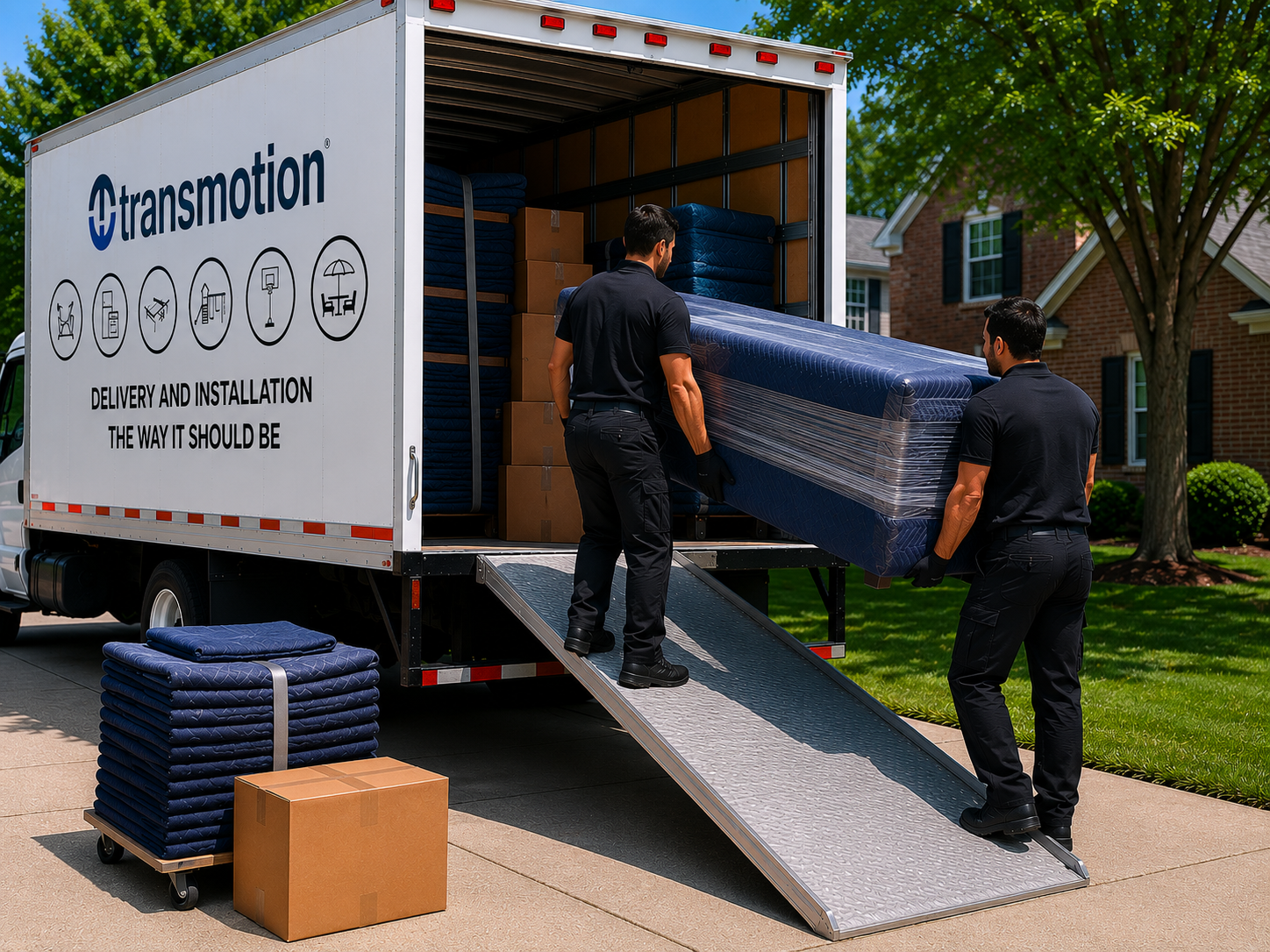 Transmotion crew loading furniture into a moving truck